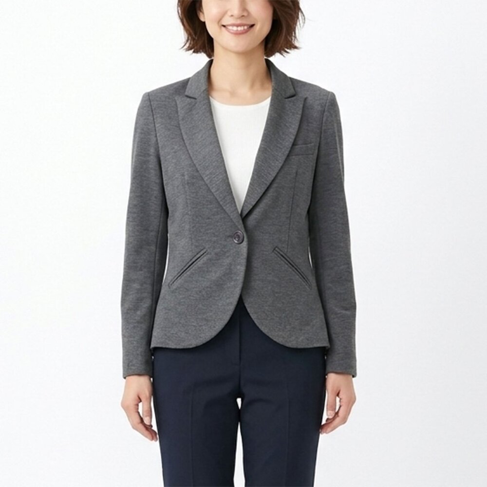 Soho Apparel Stretch Hi-Lo Blazer Jacket. Ruched Sleeves Office Workwear Grey